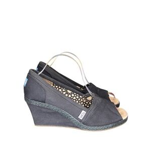 Women's TOMS Black Wedge Open Toe Espadrille Calypso Sandals‎ Shoes Size 10